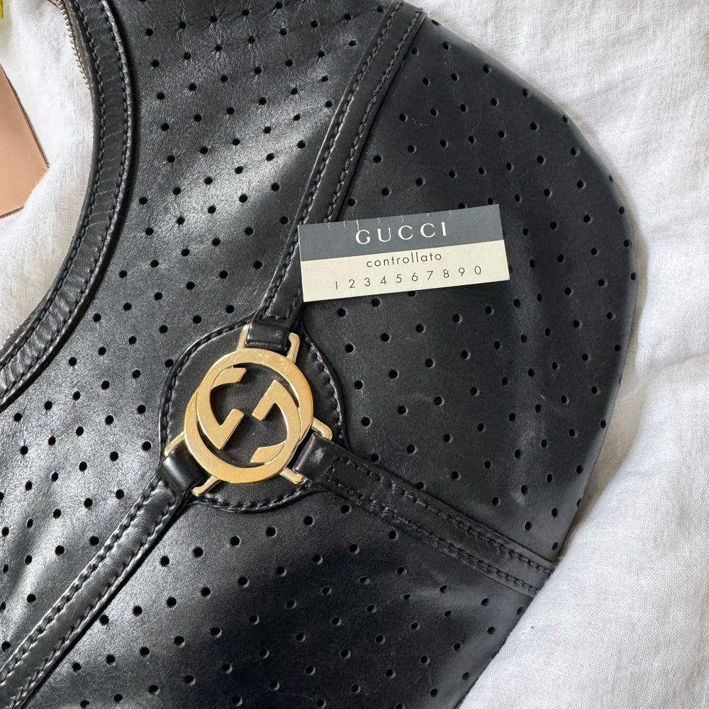 Gucci authentic Black Perforated Leather Amalfi Hobo Bag gold hardware - Picture 12 of 16